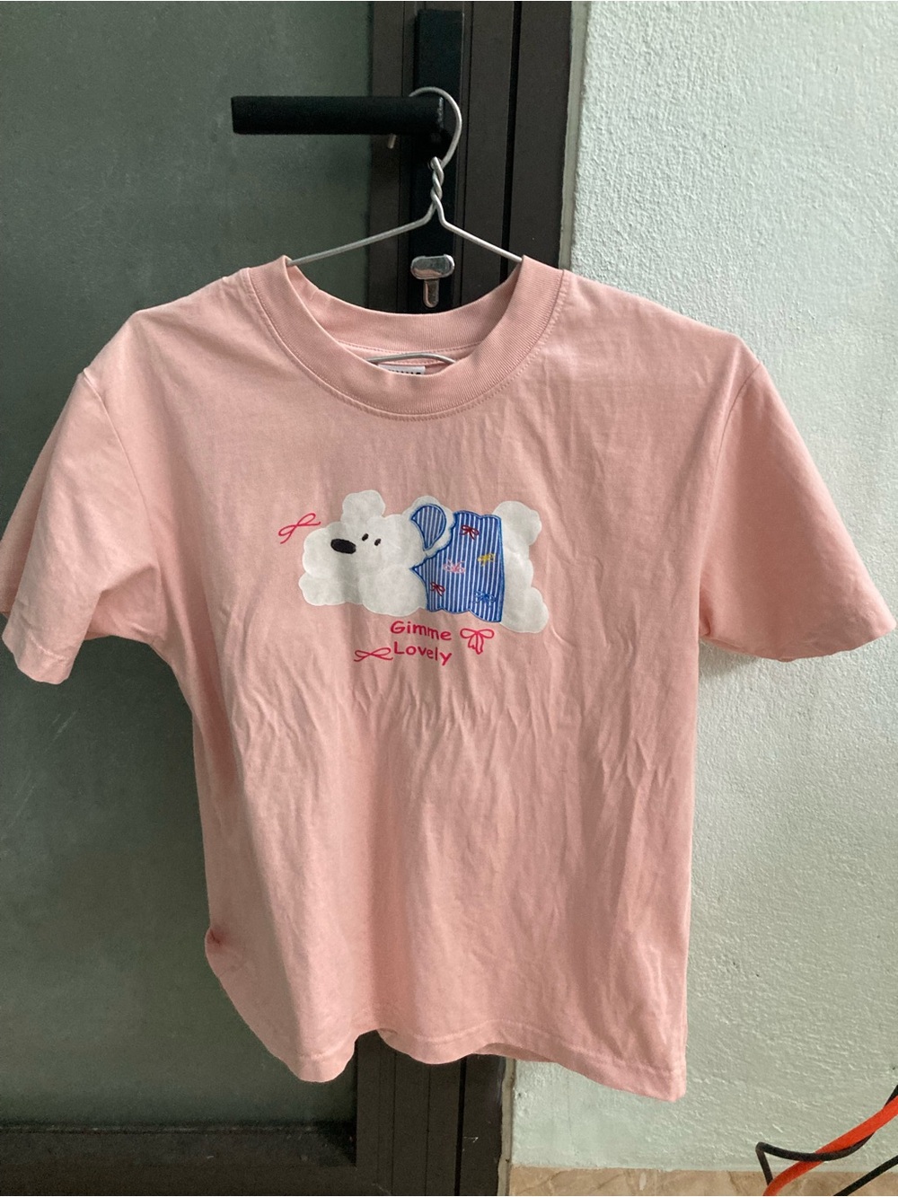 Pink Short Sleeve Graphic Tee with Bear Patch